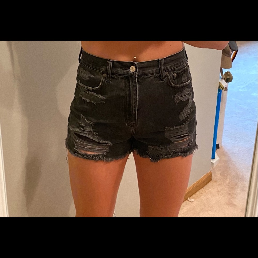 Black high waist ripped jean shorts